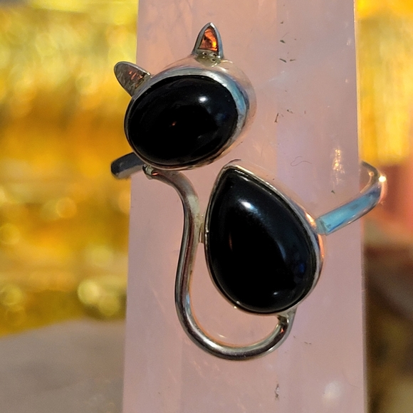 Black Onyx Cat Ring .925 - Picture 2 of 5